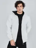 ERKEK Tam Fermuarlı Kapşonlu  SweatShirt - Beyaz