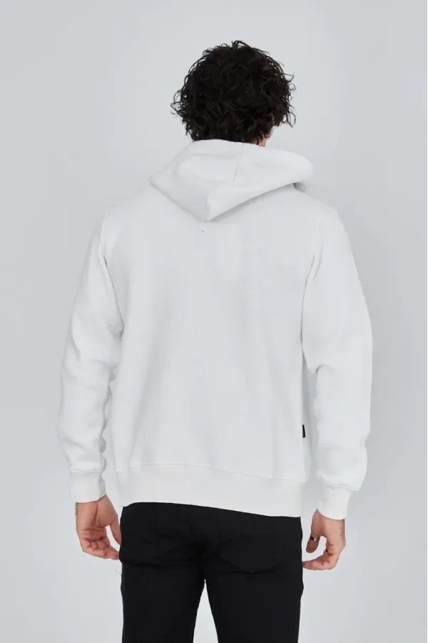 ERKEK Tam Fermuarlı Kapşonlu  SweatShirt - Beyaz