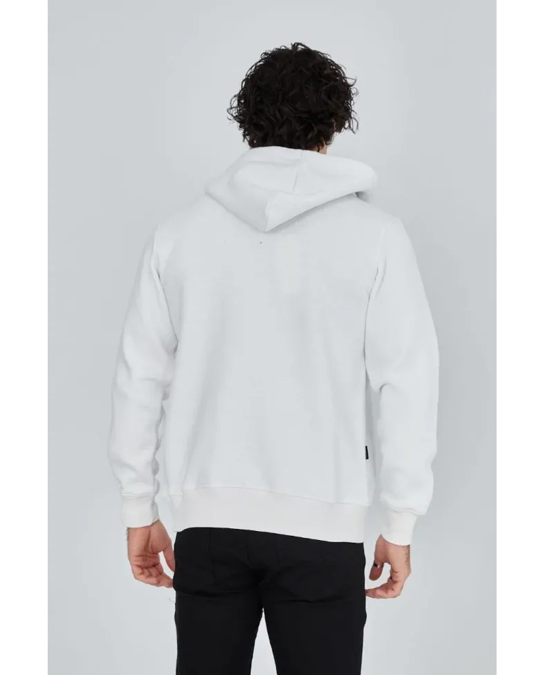 ERKEK Tam Fermuarlı Kapşonlu  SweatShirt - Beyaz