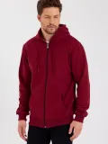 Erkek 3 İplik Pamuklu Tam Fermuarlı Kapüşonlu Kanguru Cepli Düz Hoodie Sweatshirt - Bordo Somersan Giyim | Kadın, Erkek ve Çocuk Moda