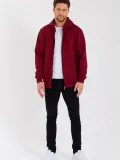 Erkek 3 İplik Pamuklu Tam Fermuarlı Kapüşonlu Kanguru Cepli Düz Hoodie Sweatshirt - Bordo Somersan Giyim | Kadın, Erkek ve Çocuk Moda