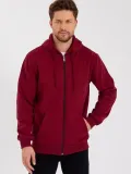 Erkek 3 İplik Pamuklu Tam Fermuarlı Kapüşonlu Kanguru Cepli Düz Hoodie Sweatshirt - Bordo Somersan Giyim | Kadın, Erkek ve Çocuk Moda