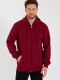 Erkek 3 İplik Pamuklu Tam Fermuarlı Kapüşonlu Kanguru Cepli Düz Hoodie Sweatshirt - Bordo Somersan Giyim | Kadın, Erkek ve Çocuk Moda
