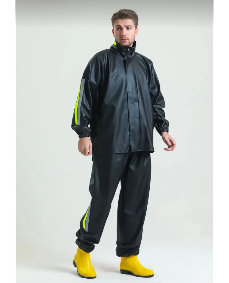 ERKEK Tam Kalıp Motorcu Kurye Su Gecirmez Yağmurluk Takım - Siyah