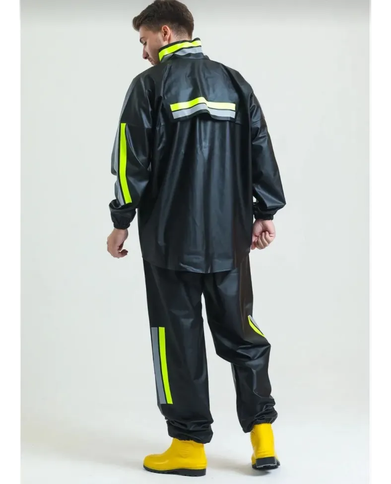 ERKEK Tam Kalıp Motorcu Kurye Su Gecirmez Yağmurluk Takım - Siyah