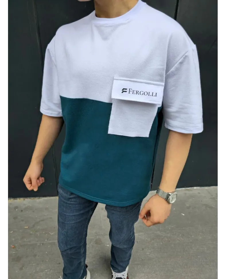 ERKEK Torba Cep Detaylı  Parçalı T-Shirt - Lacivert