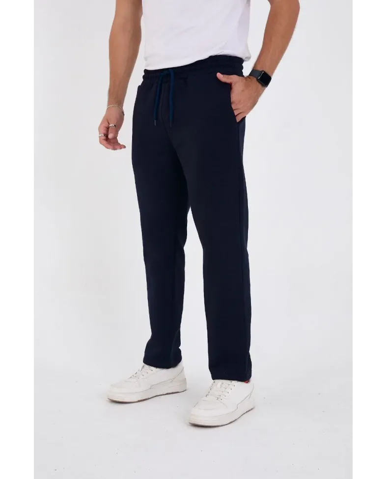 Erkek Üç İplik Basic Eşofman Boru Paça İpli Pantolon - Lacivert