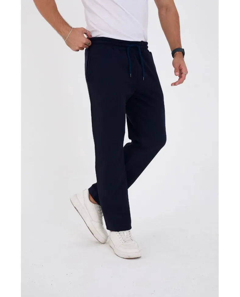 Erkek Üç İplik Basic Eşofman Boru Paça İpli Pantolon - Lacivert