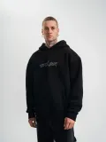 ERKEK Üç İplik Kapşonlu Nakışlı SweatShirt - Siyah