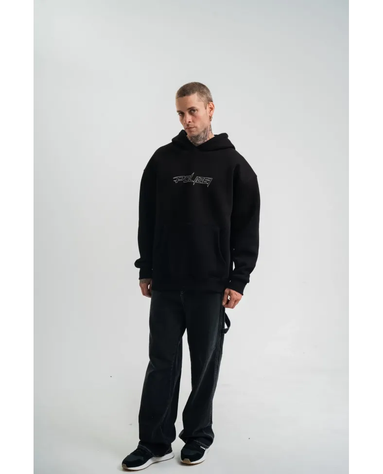 ERKEK Üç İplik Kapşonlu Nakışlı SweatShirt - Siyah