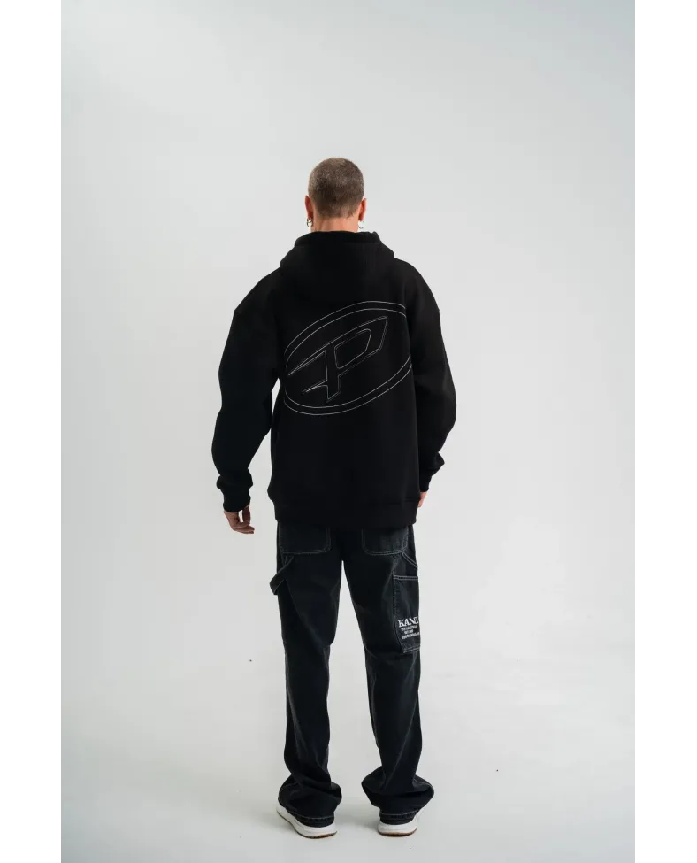 ERKEK Üç İplik Kapşonlu Nakışlı SweatShirt - Siyah