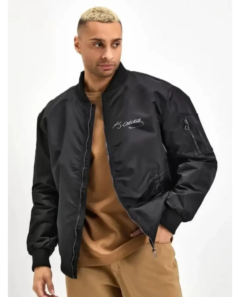 Erkek  Bomber Mont – Siyah Renk, Atatürk Silüet Baskılı, Fermuarlı Cepli, Kapitone Astarlı, Bahar Kışlık Ceket - Siyah
