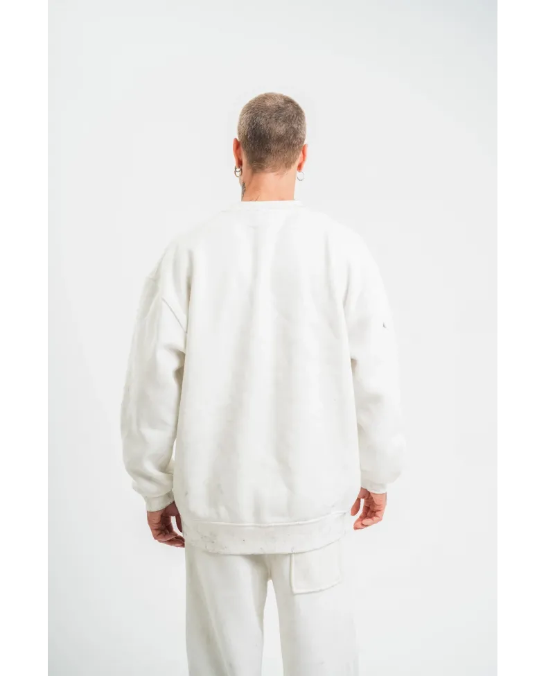 ERKEK Uzun Kol Bisiklet Yaka Yıkamalı SweatShirt - Beyaz