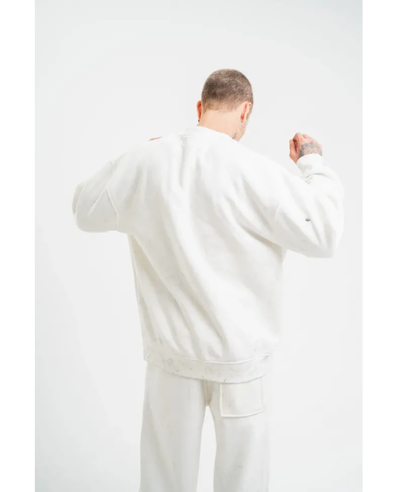 ERKEK Uzun Kol Bisiklet Yaka Yıkamalı SweatShirt - Beyaz