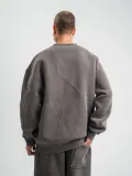Erkek 3 İplik Pamuklu Yağ Yıkamalı Sweatshirt Double Oversize Bisiklet Yaka Uzun - Füme