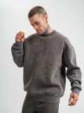 Erkek 3 İplik Pamuklu Yağ Yıkamalı Sweatshirt Double Oversize Bisiklet Yaka Uzun - Füme