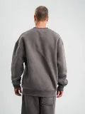 Erkek 3 İplik Pamuklu Yağ Yıkamalı Sweatshirt Double Oversize Bisiklet Yaka Uzun - Füme