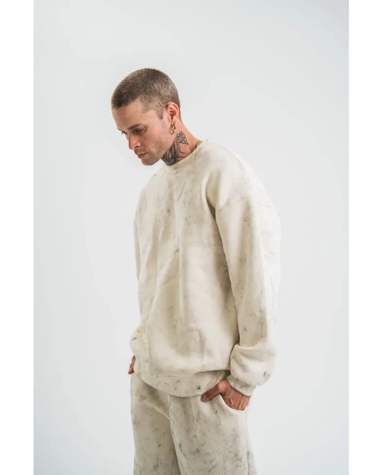 Erkek 3 İplik Pamuklu Yağ Yıkamalı Bisiklet Yaka Sweatshirt Oversize Hoodie - Krem Somersan Giyim | Kadın, Erkek ve Çocuk Moda