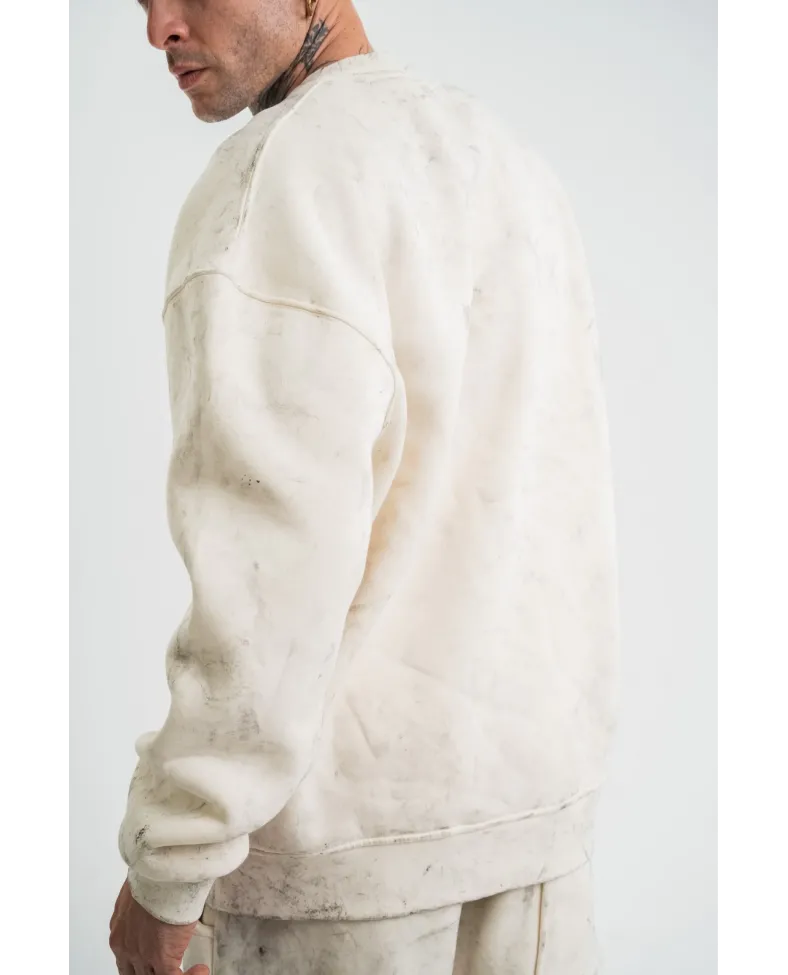 Erkek 3 İplik Pamuklu Yağ Yıkamalı Bisiklet Yaka Sweatshirt Oversize Hoodie - Krem Somersan Giyim | Kadın, Erkek ve Çocuk Moda