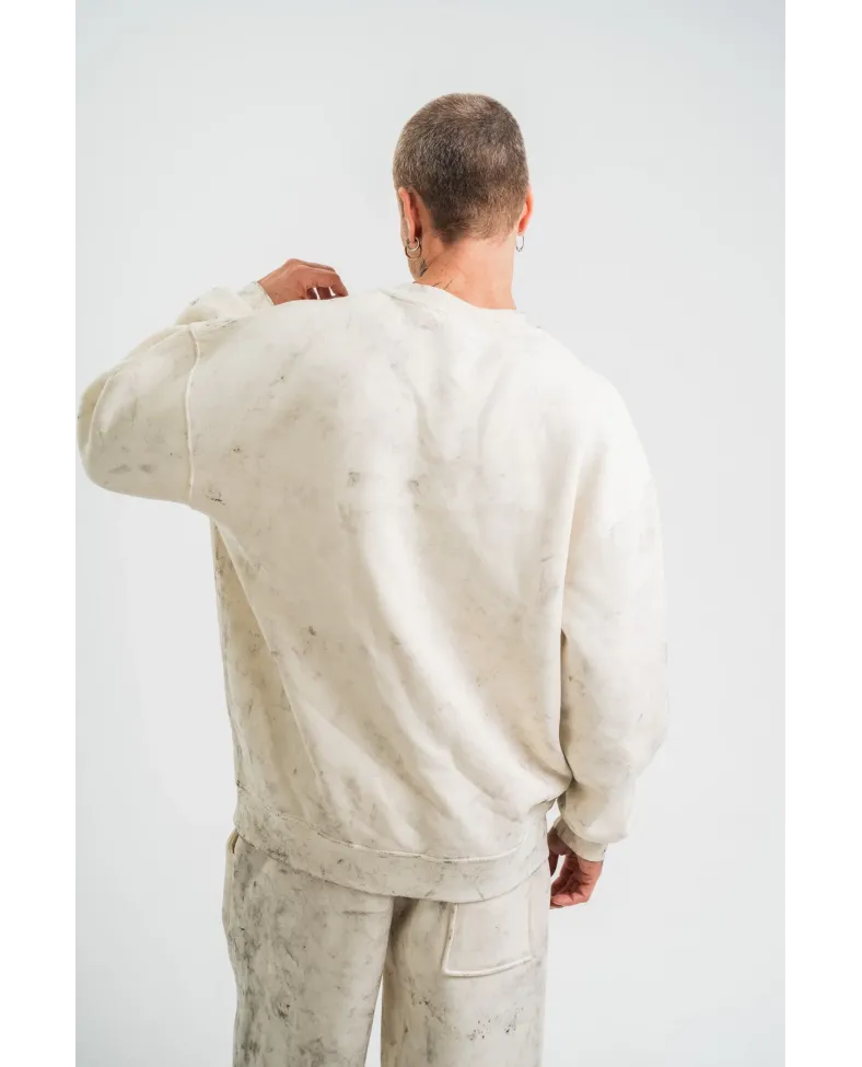 Erkek 3 İplik Pamuklu Yağ Yıkamalı Bisiklet Yaka Sweatshirt Oversize Hoodie - Krem Somersan Giyim | Kadın, Erkek ve Çocuk Moda