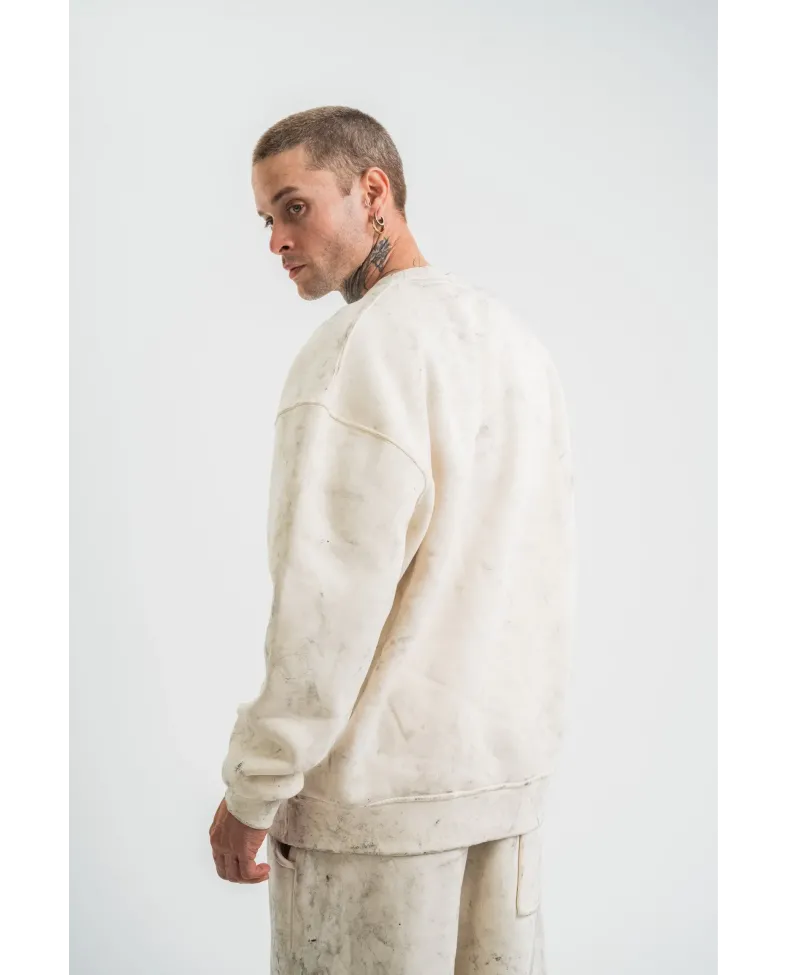 Erkek 3 İplik Pamuklu Yağ Yıkamalı Bisiklet Yaka Sweatshirt Oversize Hoodie - Krem Somersan Giyim | Kadın, Erkek ve Çocuk Moda