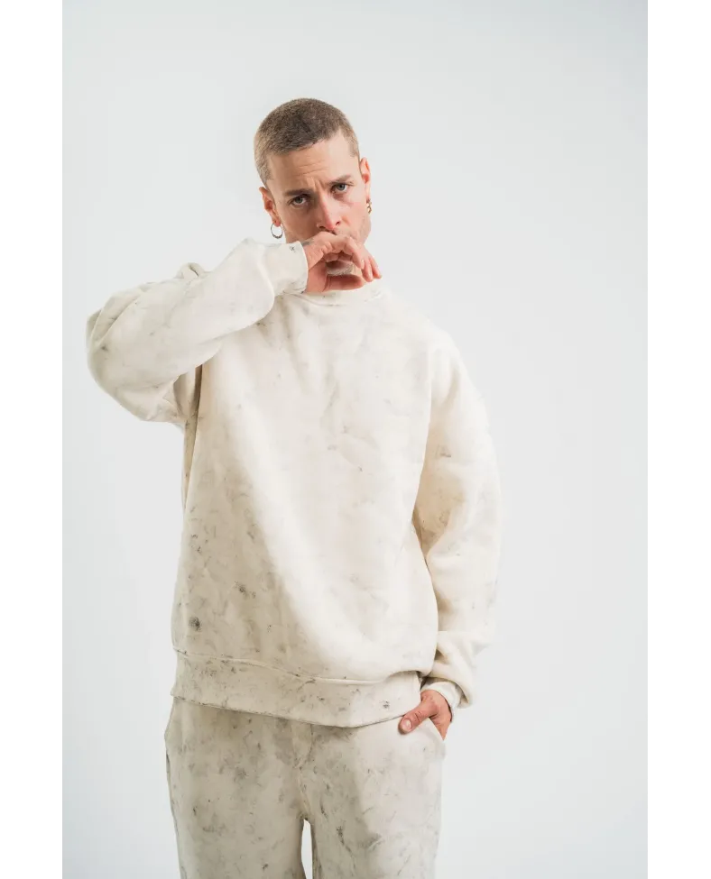 Erkek 3 İplik Pamuklu Yağ Yıkamalı Bisiklet Yaka Sweatshirt Oversize Hoodie - Krem Somersan Giyim | Kadın, Erkek ve Çocuk Moda