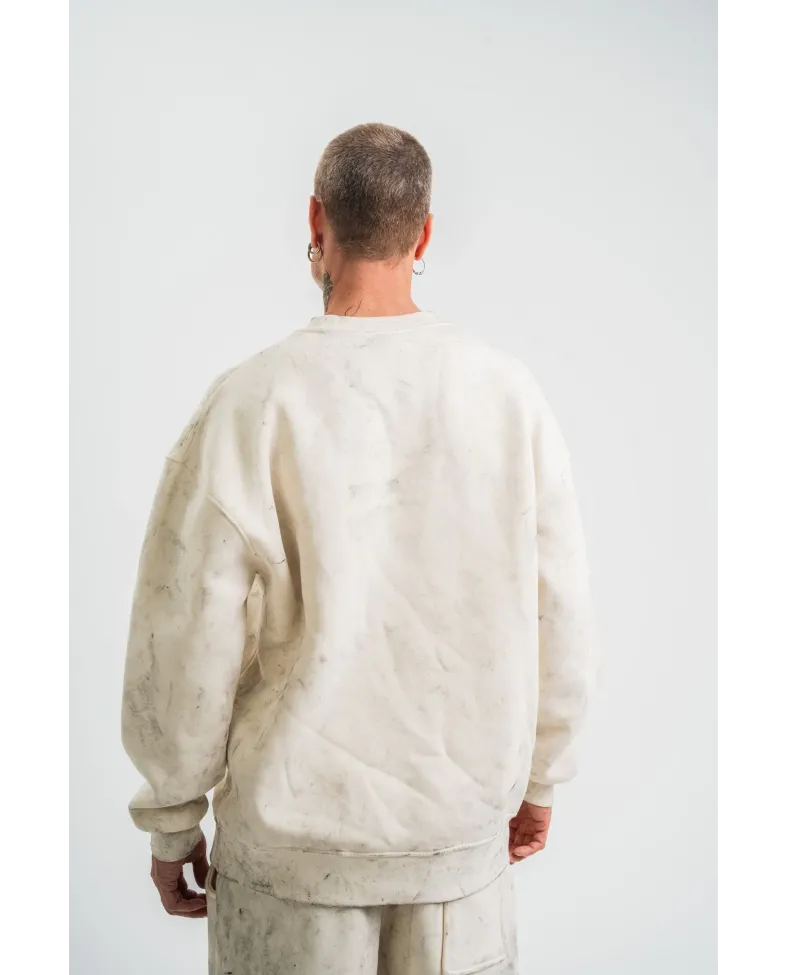 Erkek 3 İplik Pamuklu Yağ Yıkamalı Bisiklet Yaka Sweatshirt Oversize Hoodie - Krem Somersan Giyim | Kadın, Erkek ve Çocuk Moda