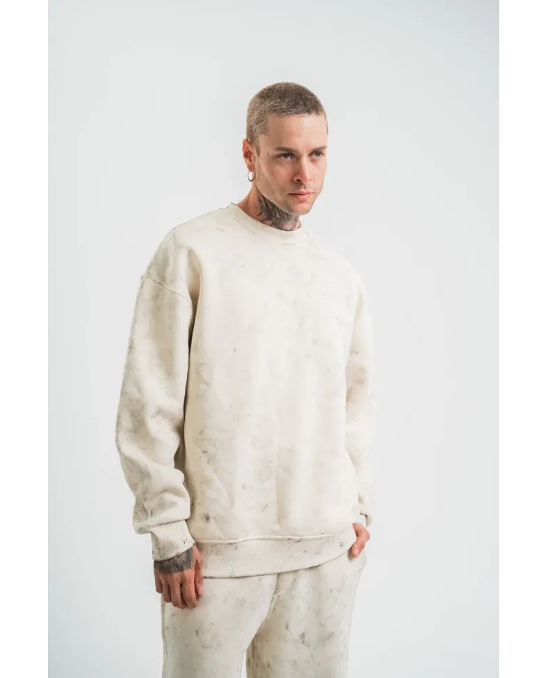 Erkek 3 İplik Pamuklu Yağ Yıkamalı Bisiklet Yaka Sweatshirt Oversize Hoodie - Krem Somersan Giyim | Kadın, Erkek ve Çocuk Moda