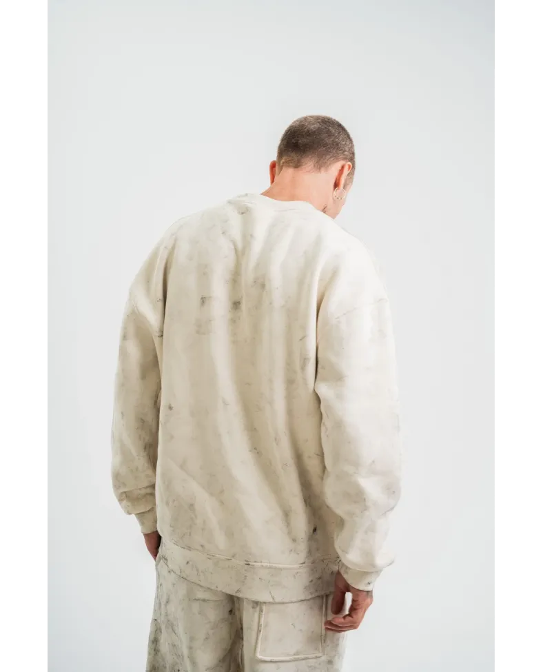 Erkek 3 İplik Pamuklu Yağ Yıkamalı Bisiklet Yaka Sweatshirt Oversize Hoodie - Krem Somersan Giyim | Kadın, Erkek ve Çocuk Moda