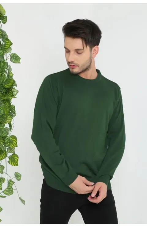 Erkek Bisiklet yaka Kazak Uzun Kol Dokuma Triko - Haki