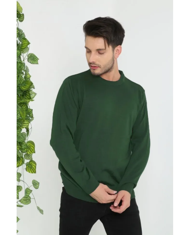 Erkek Bisiklet yaka Kazak Uzun Kol Dokuma Triko - Haki