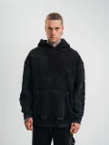 ERKEK Uzun Kol Kapşonlu Yıkamalı Nakışlı SweatShirt - Siyah