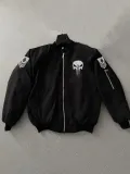 ERKEK Siyah Askeri Tarz Bomber Mont Punisher Skull Detaylı Fermuarlı Cepli - Siyah