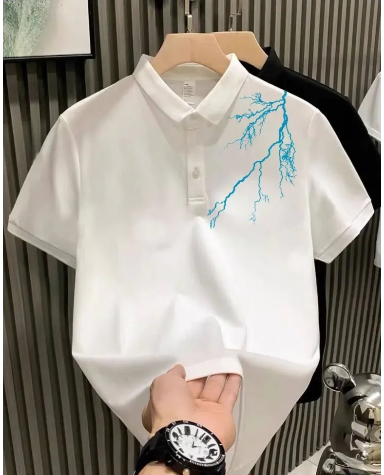 ERKEK Yakası Düğmeli Oversize Baskılı - Beyaz