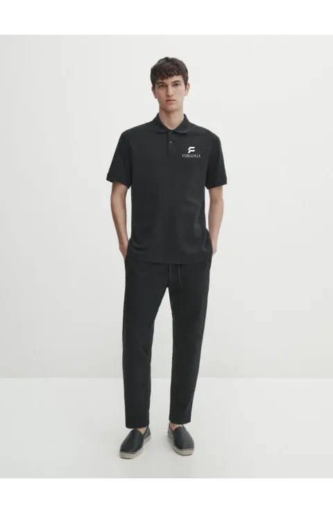 Erkek Pike Yakalı Tişort Düğmeli  Baskılı T-Shirt - Beyaz