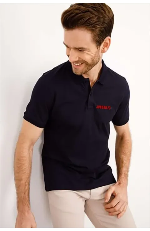 Erkek Pike Yakalı Tişort Düğmeli  Baskılı T-Shirt  - Beyaz