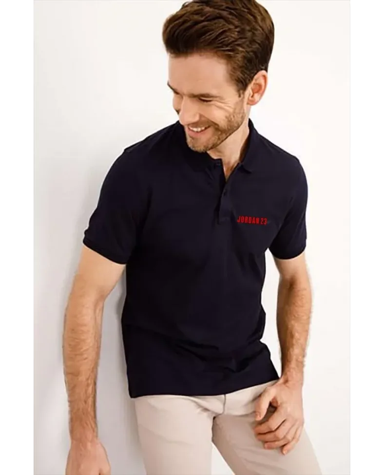 Erkek Pike Yakalı Tişort Düğmeli  Baskılı T-Shirt  - Beyaz