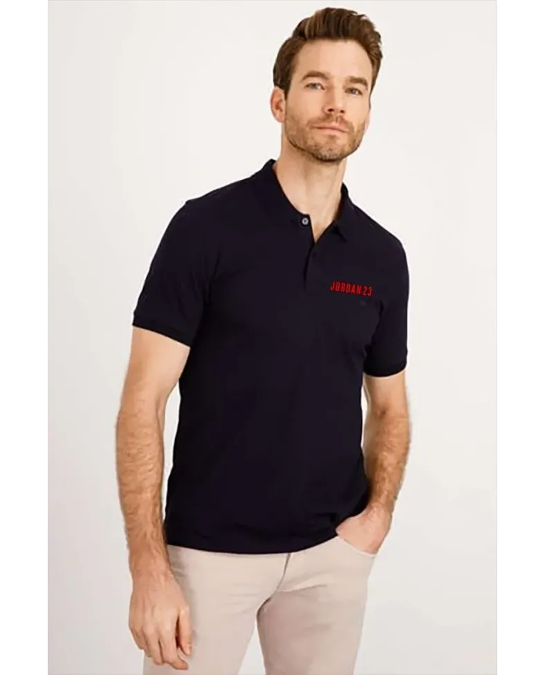 Erkek Pike Yakalı Tişort Düğmeli  Baskılı T-Shirt  - Beyaz