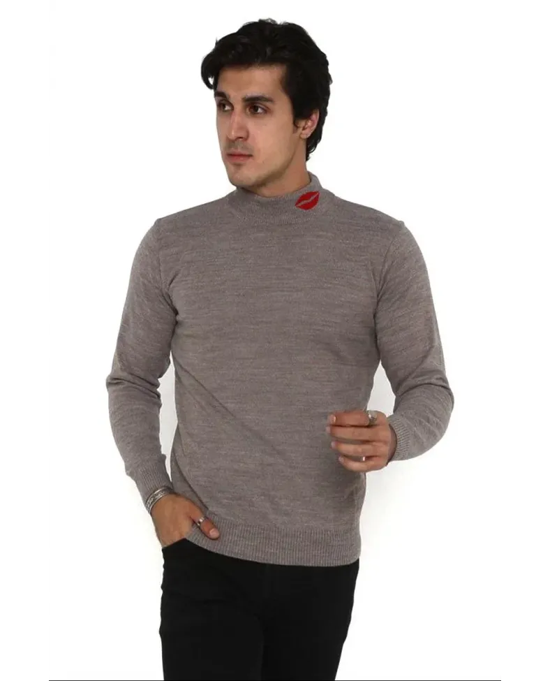 Erkek Yarım Bağazlı Kazak Öpücük Baskılı Dokuma Triko - Vizon Somersan Giyim | Kadın, Erkek ve Çocuk Moda