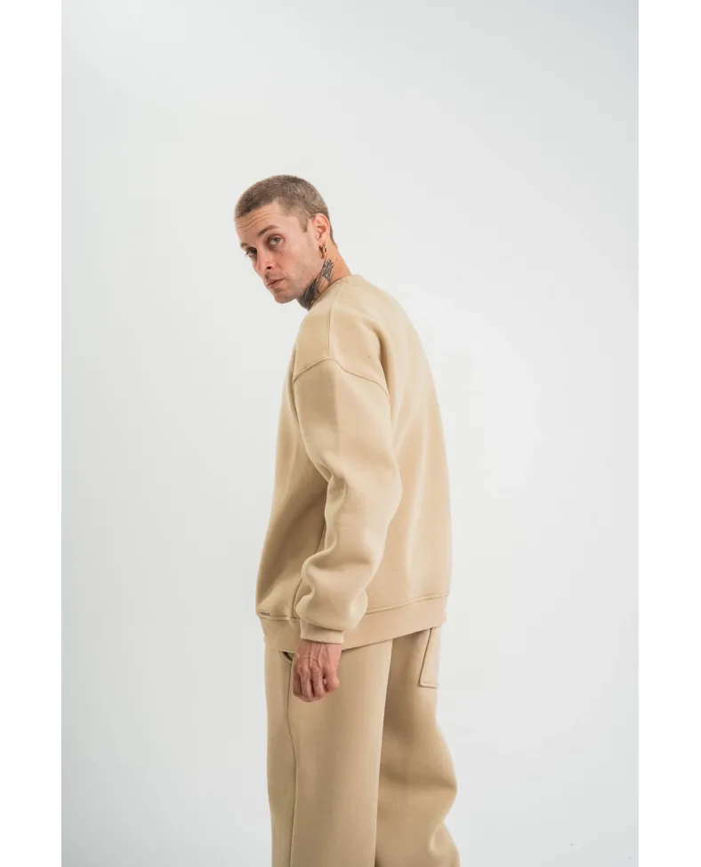 Uzun Kol Bisiklet Yaka Basic SweatShirt - Bej