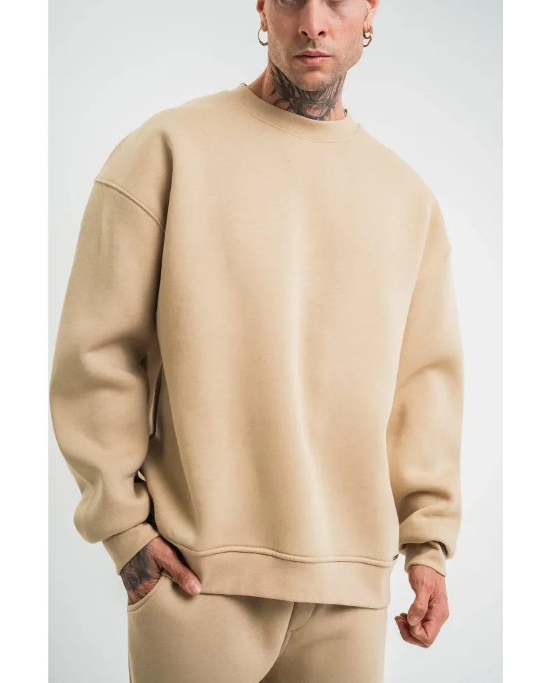 Uzun Kol Bisiklet Yaka Basic SweatShirt - Bej