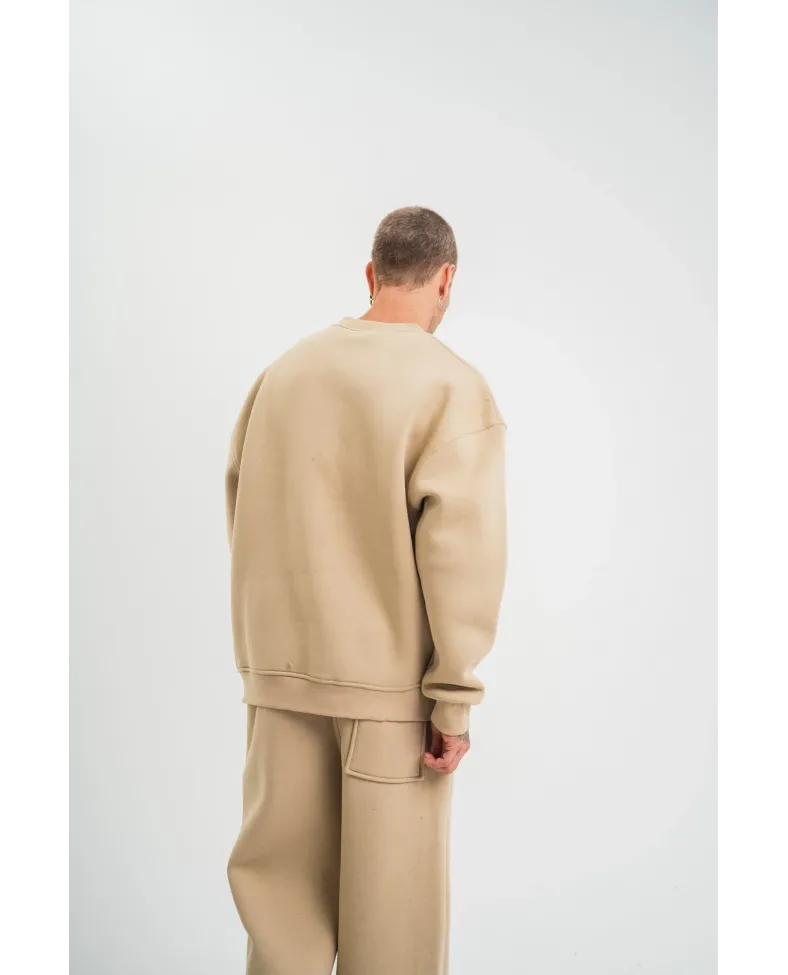 Uzun Kol Bisiklet Yaka Basic SweatShirt - Bej