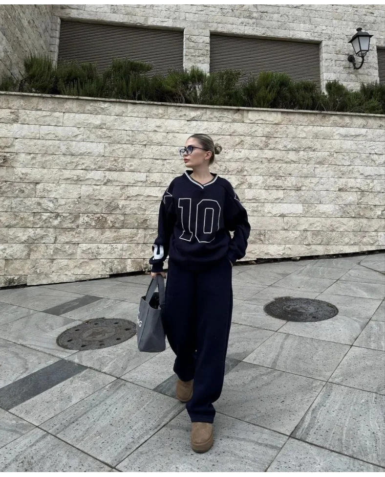 V Yaka Üç İplik Sweat Takım - Siyah