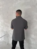 Yakalı Patlı Kısa Kol T-shirt - Antrasit