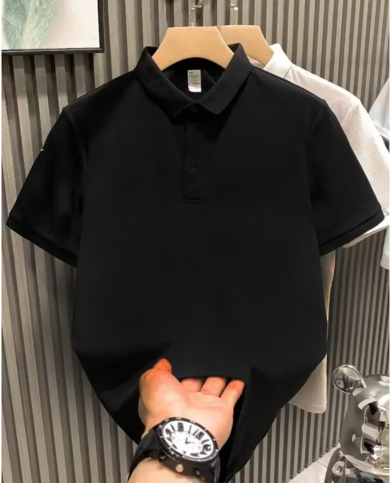 Erkek Polo Yaka Tişört Düğmeli Pike Düz T-Shirt - Siyah Somersan Giyim | Kadın, Erkek ve Çocuk Moda