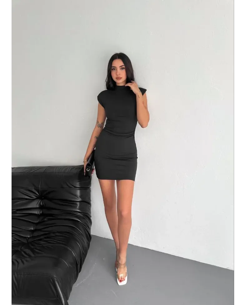 Yarım Bogazlı Kolsuz Mini Boy Elbise - Siyah