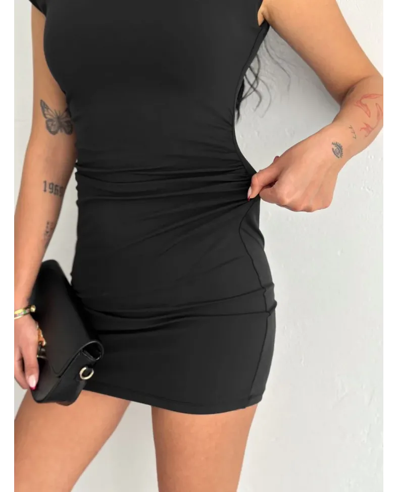 Yarım Bogazlı Kolsuz Mini Boy Elbise - Siyah