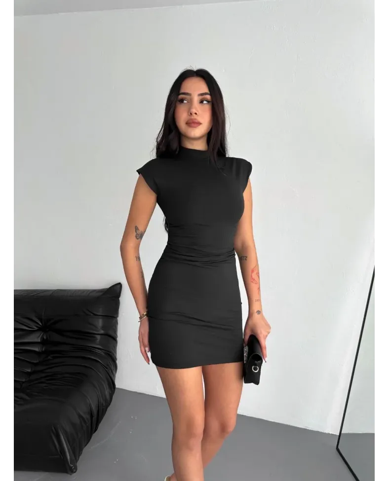 Yarım Bogazlı Kolsuz Mini Boy Elbise - Siyah