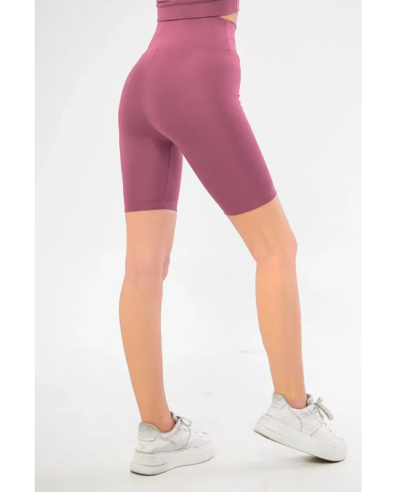 Yüksek Bel Biker Sporcu Şort - Gül Kurusu