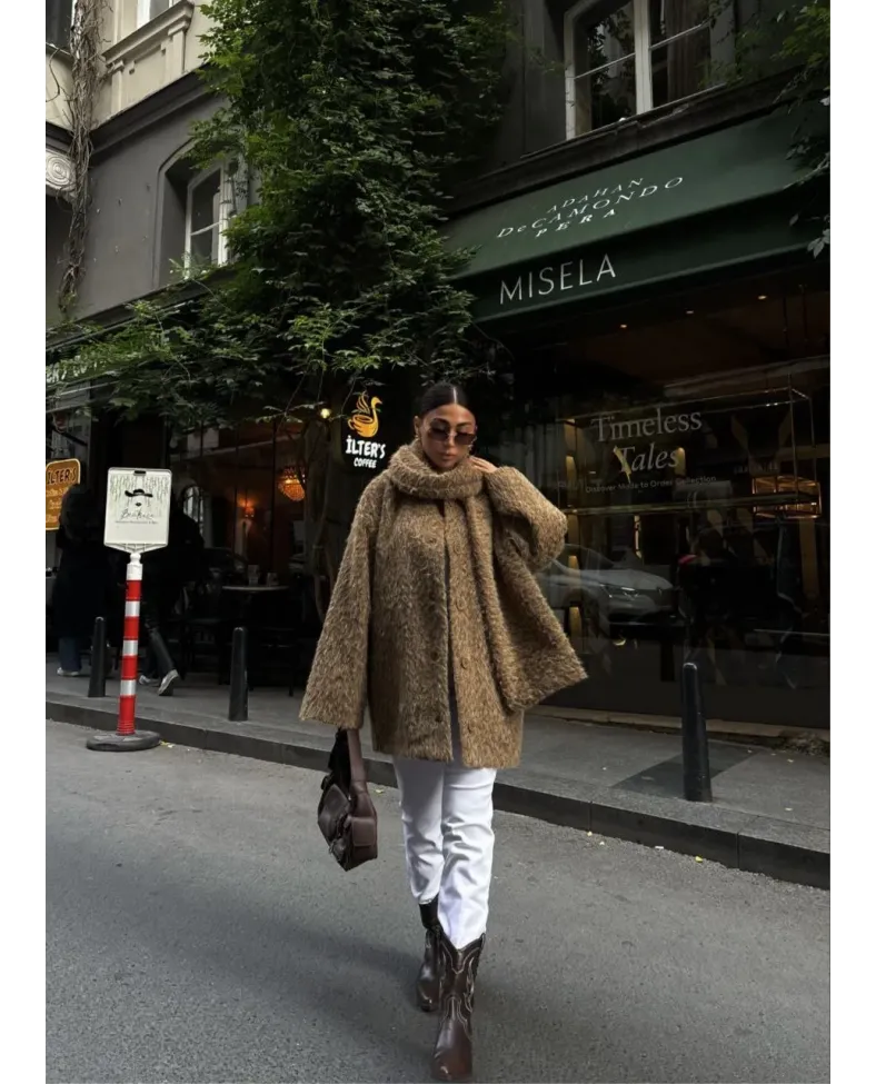 Yün Cıkartılabilen Atkılı ,Kaban İkili Takım- Kahve